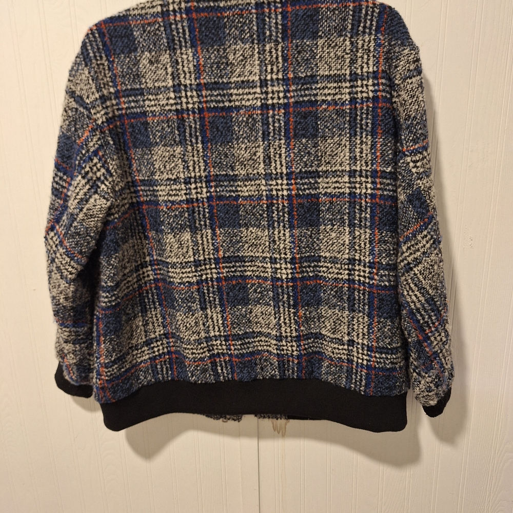 Avec Les Filles Plaid Knit Jacket with Blue and Orange Accents - Picture 8 of 16